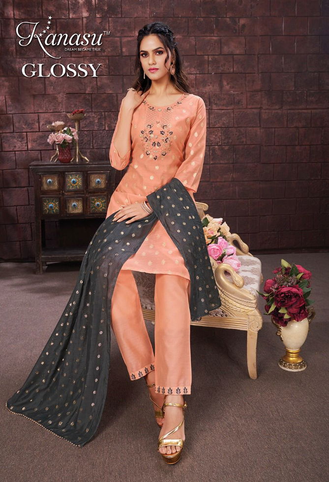 Kanasu Glossy Exclusive Wear Wholesale Ready Made Suit Collection
